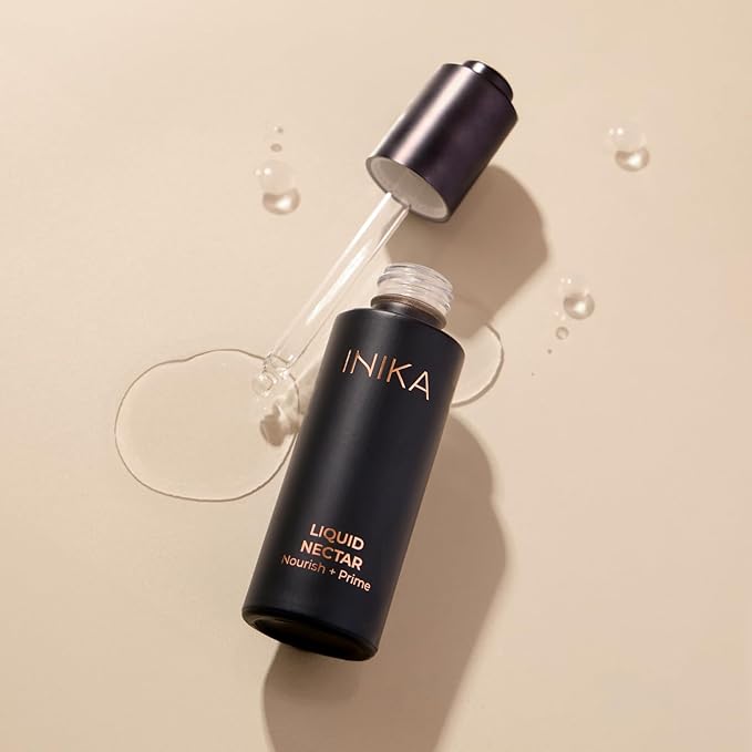INIKA Organic Liquid Nectar Primer | 3 in 1 Skincare Makeup Hydrid to Prime, Nourish and Boost Glow. Silky Vegan Formula Instantly Smooths & Evens Skin Tone. 30mL