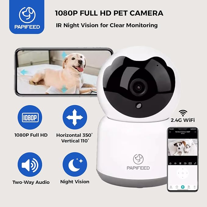 PAPIFEED 2-in-1 Automatic Cat Feeder and Pet Camera Combo, 1080P HD & 360°Pan-Tilt, 3L Cat Food Dispenser with App, 2.4G WiFi Timed Cat Feeder for Dry Food, Automatic Cat Feeder with Camera
