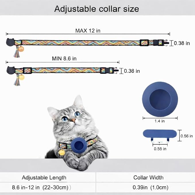 Cat Collar with AirTag Holder – Breakaway Lightweight Woven Cat Collar, Adjustable with Bell for Cats & Kittens (Midnight Dusk Set) | Amazegoods