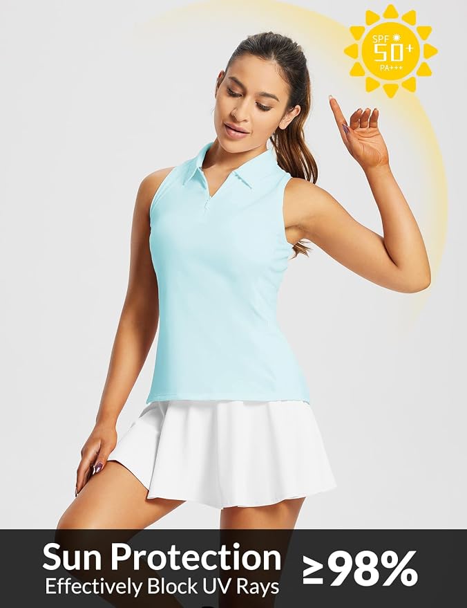 baleaf Women's Golf Shirts Sleeveless Polo Racerback with Zipper Collar | Upf 50+ Sun Protection; Racerback for Free Movement; Quick-Dry and 1/4 Zipper Collar.Perfect for Golf, Tennis and Pickleball