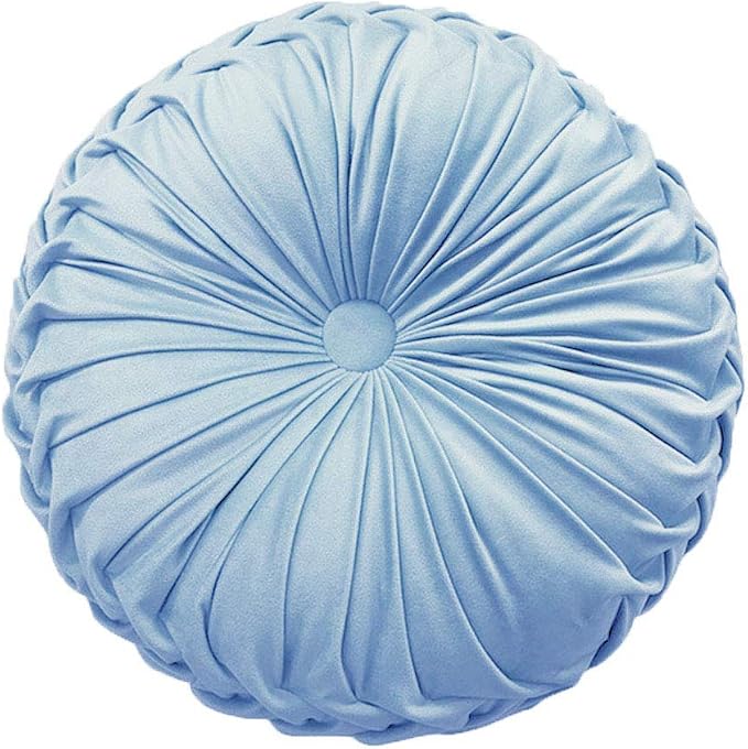 Teieas Round Throw Pillow Velvet Pleated Round Pillow Cushion Light Blue | Boho pumpkin bed decoration pillows,for bedroom,couch,chair,sofa,car,home 14.96''