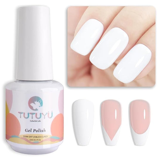 White Gel Nail Polish, UV/LED Soak Off Opaque White Gel Polish for Nail Art Starter or Manicute Salon,French Tips Kit,0.51 Fl.oz - GP0047