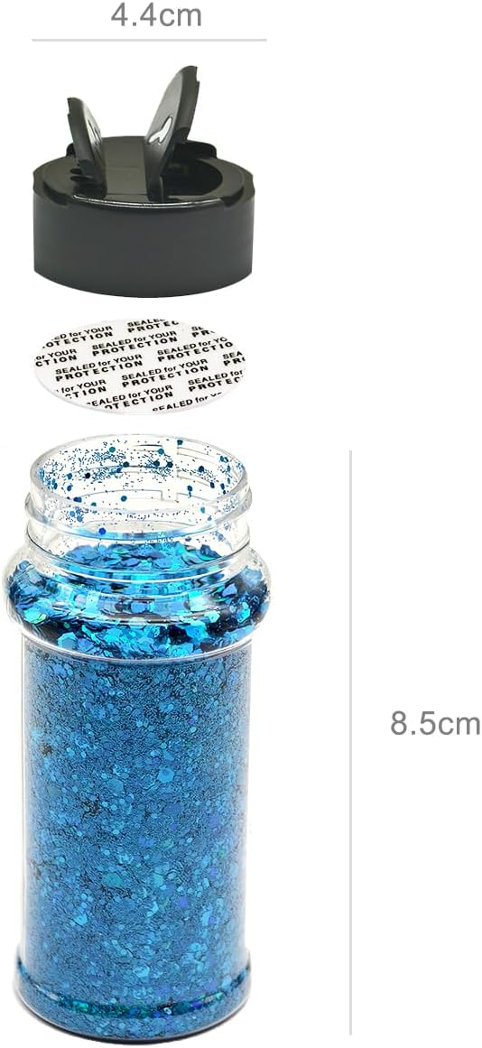 Sky Blue - Craft Glitter - 2oz Glitter Shaker Bright Colorful Holographic Mix Chunky Body Glitter Bulk Wholesale 24 Colors in Shaker Cosmetic Glitter - EBLB700