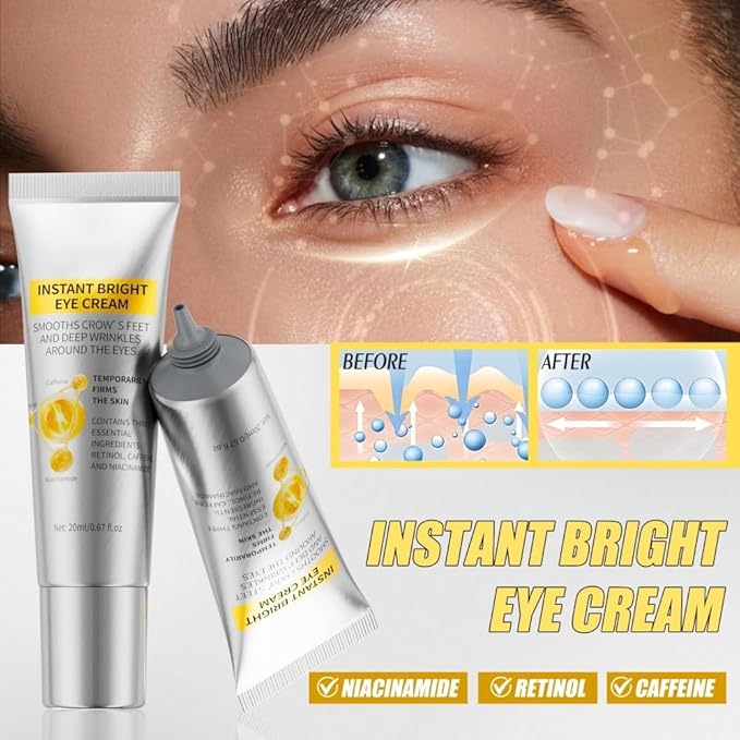 Instant Bright Eye Cream, Under Eye Tightener for Bags & Wrinkles, Anti-Aging, Dark Circles – Lifting, Smooth Fine Lines, Eye Treatment with Retinol, Caffeine & Niacinamide