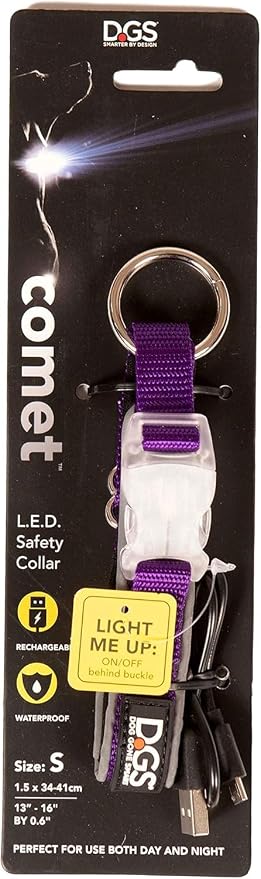 Dog Gone Smart Pet Products Super Bright LED All Day & Night Wear Safety Comet Collar Dogs, Adjustable Breathable Strong Nylon, Puppies, Large, Medium, Small