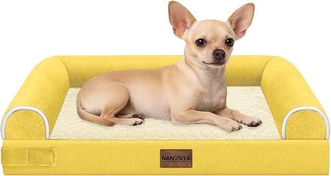 Orthopedic Dog Bed for Small Dogs, 24 x 16 Inch, Ginger | Egg crate foam for joint support, 3-sided bolster pet sofa, waterproof lining, washable cover, and non-skid base