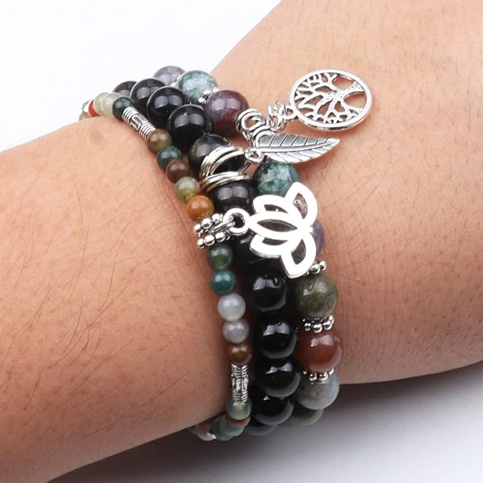 UEUC Tree of Life Yoga Healing Stone Bracelets,Multilayer Lotus Chakra Stone Reiki Bracelet Sets,Anxiety Crystal Natural Stone,for Women Stress Relief