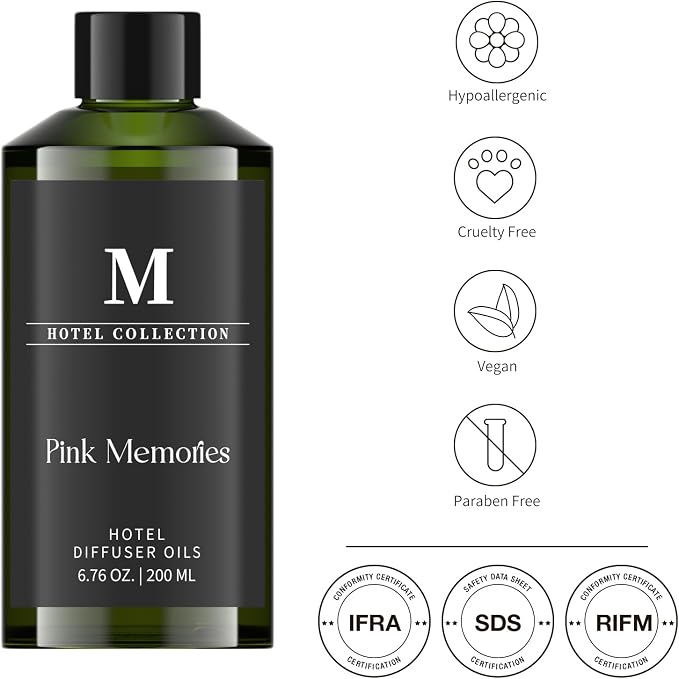 Hotel Collection Diffuser Oil-Pink Memories, 6.76 Fl Oz (200ml), Home Luxury Aroma & Hotel Fragrance Diffuser Oil- Essential Oils for Aromatherapy Bigger Bottle, Longer Lasting Aroma