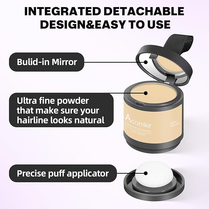 Acomler Instantly Root Cover Up Hairline Shadow Powder, 0.35 Ounce Root Touch Up Hair Color, Gray Hair Coverage Concealing, Hair Powder for Women Men with Eyebrows,Beard Line,Bald Spots (Light Blonde)