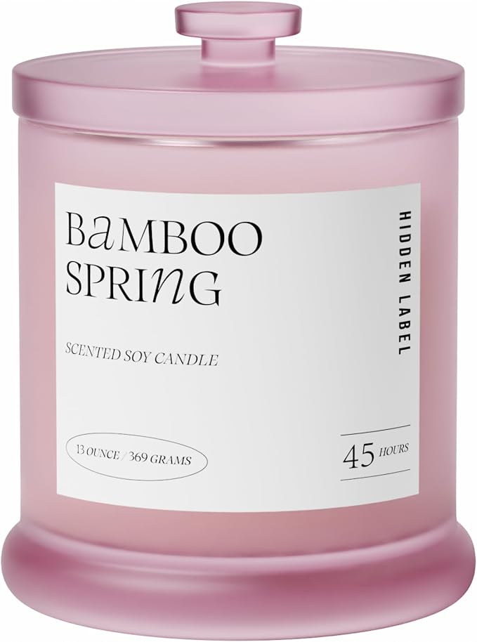 Hidden Label Bamboo Spring Candle, 13oz Soy 2-Wick 45H, Green Fresh Aroma | Natural Soy Wax | Dual-Flame Even Melt | Tranquil Grove Scent | Safe Clean Burning | Wellness Gift