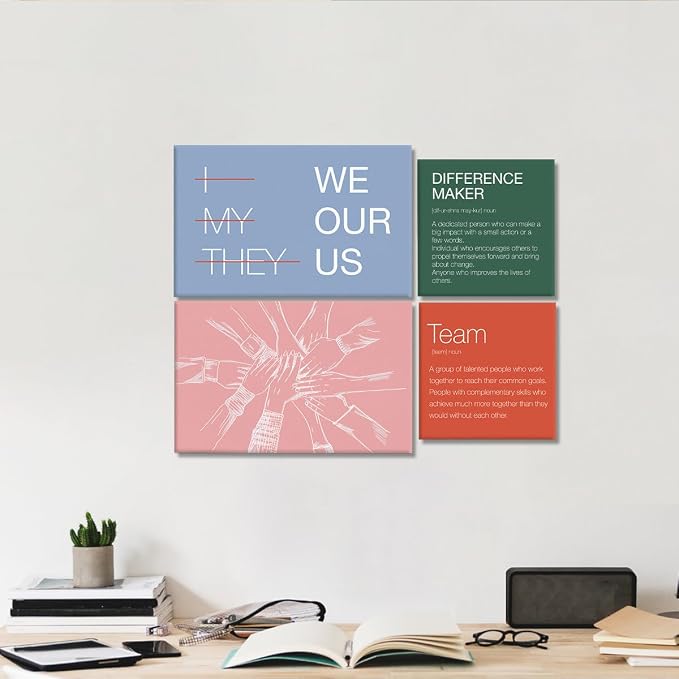 YEOION Motivational Office Wall Art,Inspirational Teamwork Wall Art for Office,Orange And Green Positive Teamwork Wall Decor for Workplace Set of 6