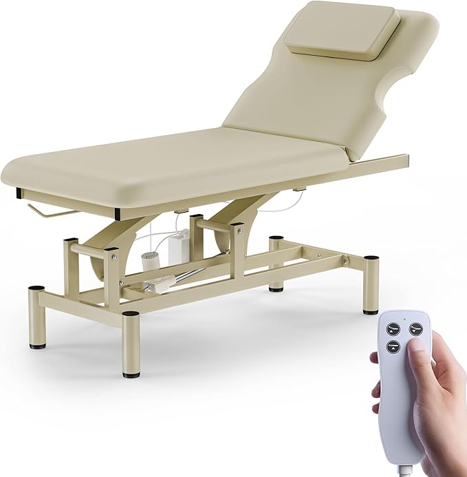 Olela 2 Motor Electric Massage Table, Professional Massage Table with Electric Adjustable Height & Backrest, Wide Treatment Tables with Metal Frame, PU Leather for Massage, Spa, Tattoo