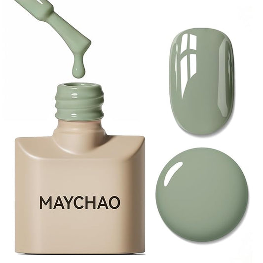 MAYCHAO 15ML Olive Green Gel Nail Polish 1Pc Sage Green Gel Polish Soak Off UV LED Nail Polish Nail Art Starter Manicure Salon DIY at Home, 0.5 OZ