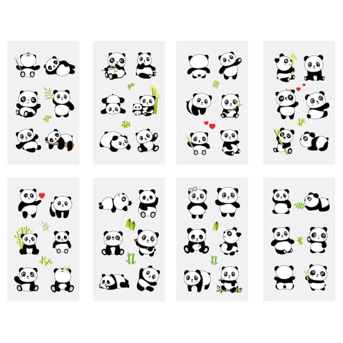 120 PCS (24 Sheets) Panda Temporary Tattoos, Birthday Decorations Panda Party Favors