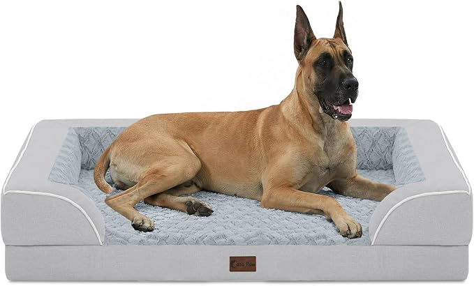 Orthopedic Dog Bed for Extra Large Dogs, 53x42in, Light Grey | Orthopedic Foam Relieves Joint Pressure, Bolsters Supports Head And Neck, Washable Cover, Non-Slip Bottom