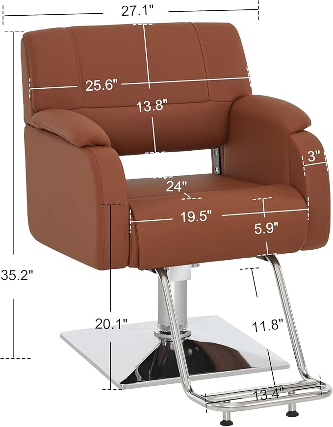 BarberPub Modern Salon Chair with Adjustable Height for Hairstylist, PVC Leather & 330lb Capacity for Home or Barbershop 8459 (Brown)