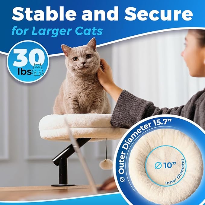 PetLovers Cat Desk Bed - Plush Elevated Desk Bed Attachment with Removable Washable Cushion, 360° Swivel Arm, Secure Clamp - Keeps Your Pet Close While You Work or Play