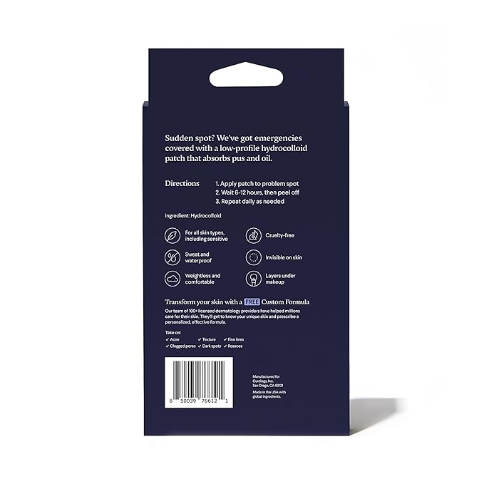 Curology Emergency Spot Pimple Patches for Face, Stocking Stuffer Gifts, Hydrocolloid Pimple Patches Fast-Acting, 40 Count