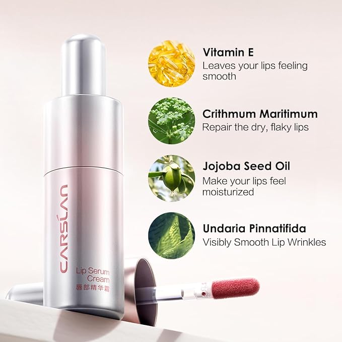 CARSLAN Hydrating Lip Serum Cream, Longlasting Moisturizing, Lightweight Lip Gloss, Semi-Matte Lipstick with Vitamin E, Crithmum Maritimum Essential oil, C206