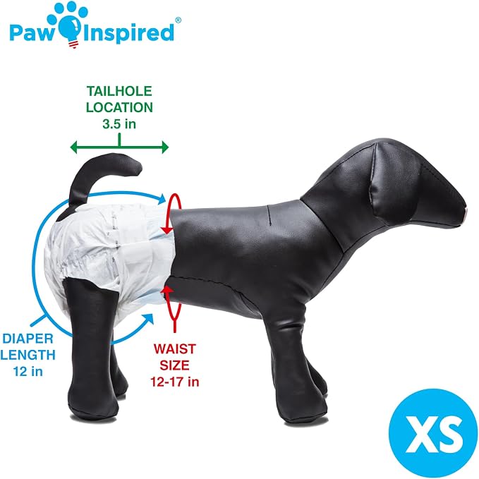 Paw Inspired Disposable Dog Diapers | Female Dog Diapers Ultra Protection | Diapers for Dogs in Heat, Excitable Urination, or Incontinence (12&144 Count) (X-Small (12 Count)) (Pack of 3)