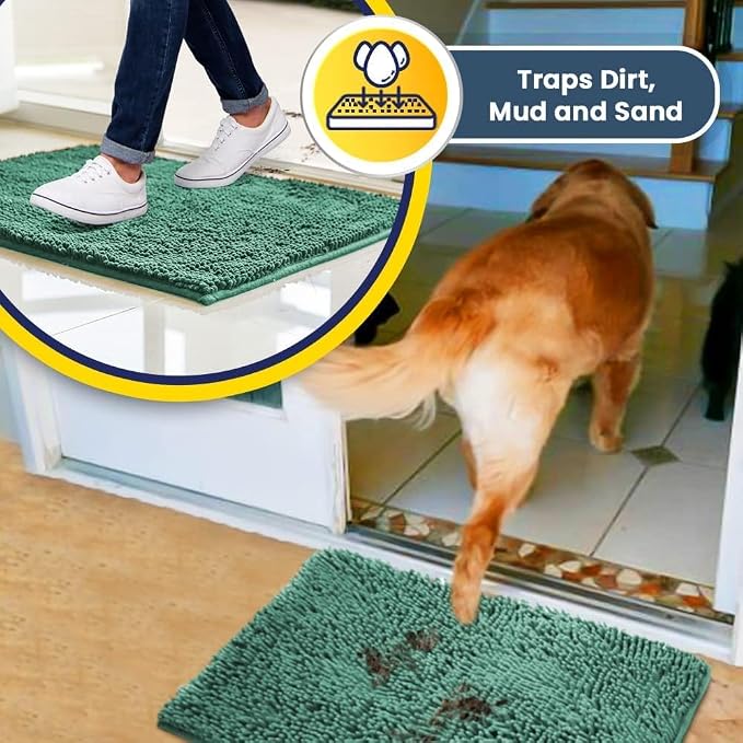 Muddy Mat® | Super Water Absorbent Door Mat Indoor, Microfiber Quick Dry Chenille Entryway Rug, Slip Resistant Front Door Mat, Indoor Mats for Entryway, Machine Washable Pet Rug, Sea Green 36"x60"