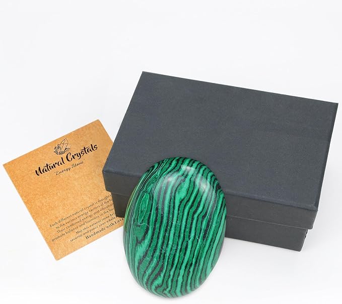 MAIBAOTA 2.4" Large Malachite Crystals Stone Polished Palm Stone Healing Crystals 0.7" Thick Natural Reiki Gemstone Worry Stone Energy Balancing Anxiety Stress Relief Meditation 1 Pc