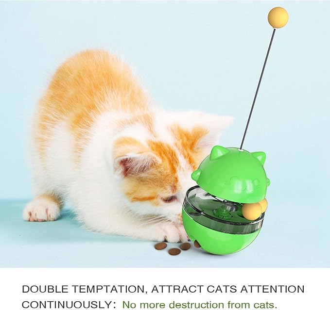 Interactive Cat Toy for Indoor Cats Wobble Treat Dispenser Ball (Green)