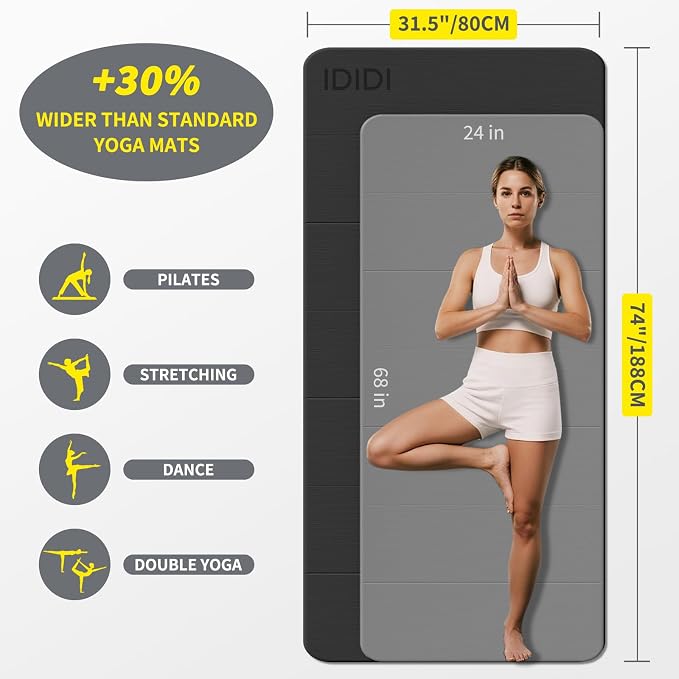 Foldable Extra Large Yoga Mat 74"×31.5", 8mm Double-Sided Non Slip Lightweight Fitness Mat for Man & Woman, Portable for Home Studio & Travel