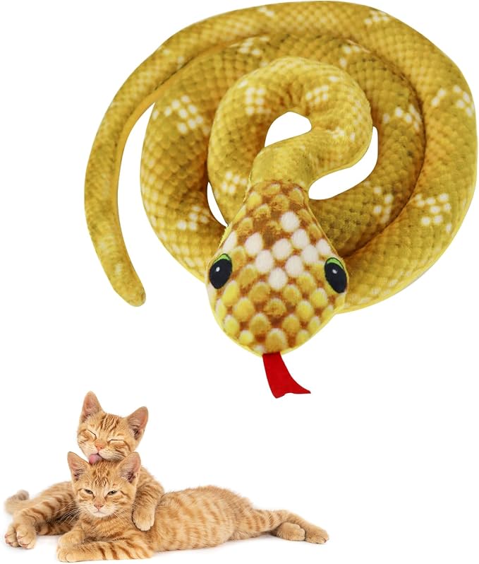 Andiker Cat Catnip Toys for Cats, 31 inches Long Snake Cat Toys with Crinkle Sound for Indoor Cats Interactive Toy, Soft Plush Toy for Kitten Exercising Playing Kitten Chew Toys (Yellow)