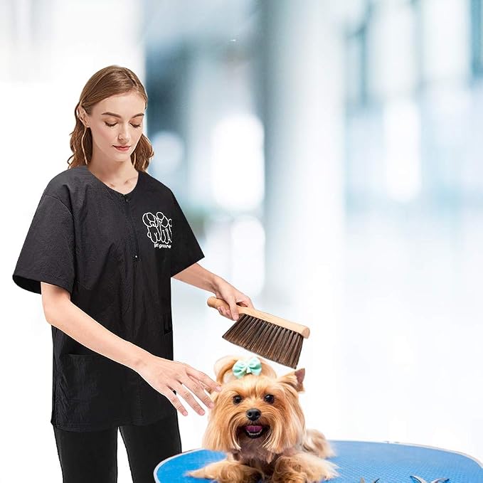Noverlife Unisex Pet Grooming Smock & Pants, Splash Proof & Hair Repellent | Black, Anti-Static Dog Cat Grooming Workwear Clothes with Pockets, Hair Repellent Working Shirt & Trousers for Pet Groomer