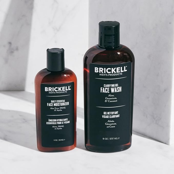 Brickell Men's Daily Essential Face Care Routine I, Gel Facial Cleanser Wash and Face Moisturizer Lotion, Natural and Organic, Unscented, Skincare Gift Set