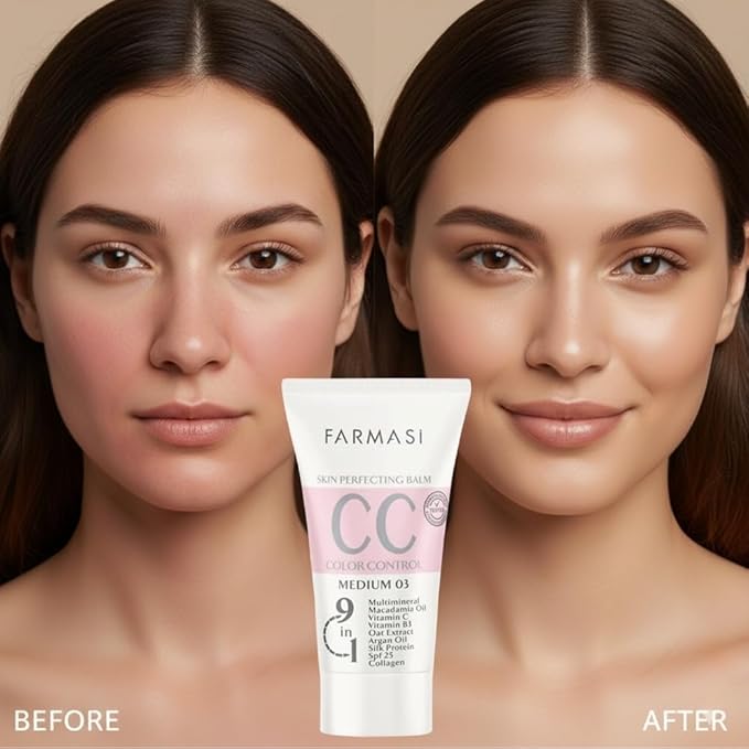 FARMASi CC Color Correcting Cream, Tinted Moisturizer Makeup Base with SPF 25, Lightweight Buildable Coverage, Natural Flawless Finish, All Skin Types, 1.7 fl oz, Medium