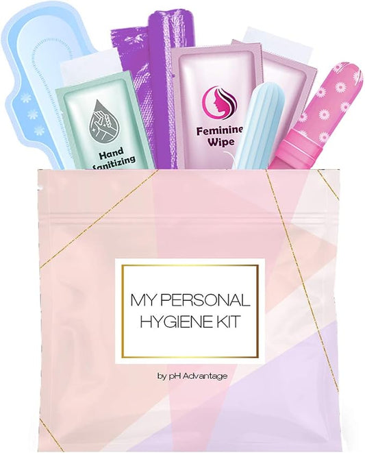 Menstrual Kit All-in-One | Convenience on The Go | Single Period Kit Pack for Travelling, Tweens & Teenagers or Emergency situations | Individually Wrapped Feminine Hygiene Products (Light Rose)