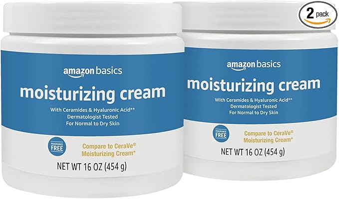 Amazon Basics Moisturizing Cream for Face and Body, Fragrance-Free, with Ceramides, Hydrating, 16 Ounces, 2-Pack