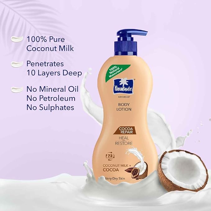 Parachute Advansed Cocoa Repair Body Lotion for Very Dry Skin, Intense Moisture with Coconut Milk and Cocoa, 13.5 Fl oz, Pack of 2