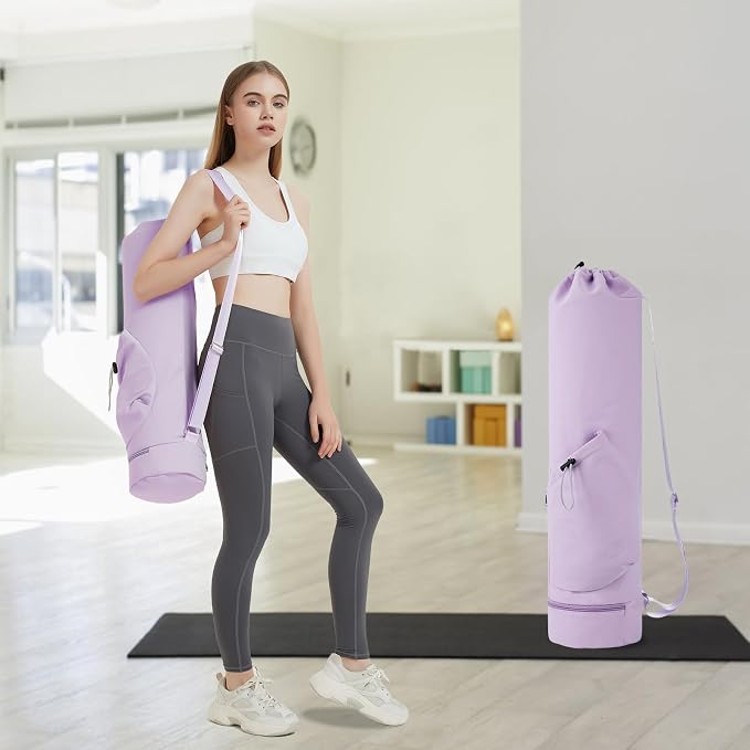 sportsnew Yoga Mat Bag with Water Bottle Pocket and Bottom Wet Pocket, Exercise Yoga Mat Carrier Multi-Functional Storage Bag, Patent pending