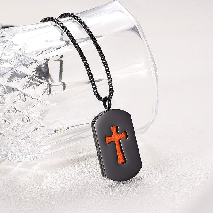 Cross Essential Oil Diffuser Necklace Aromatherapy Pendant Locket Jewelry Stainless Steel Perfume Necklace| 22 Adjustable Chain| 12 Refill Pads| Gift Box