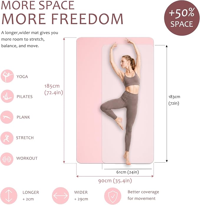 Thick and Wide Yoga Mat 72''x24''/35''(8mm/10mm) for Women and Men, Durable & Cushioned Yoga Mat with Carrying Strap for Pilates, Stretching and Home Workout