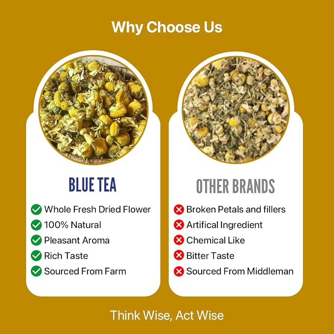 BLUE TEA - Chamomile Tea - 3.52 Oz (100+ Cups) Loose | Get a good Sleep - Relaxation - Stress Relief | Herbal Tea - Caffeine Free - Flower Based - Non-Bitter - Night Time Tea | Reusable Pet Jar
