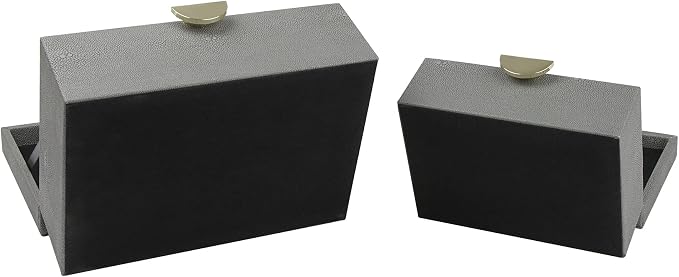 HofferRuffer Faux Leather Jewelry Boxes, Decorative Boxes Storage Accessory Organizer with Gold Hardware Decor, Classic Vegan Leather Set of 2 Pieces (Dark Grey)