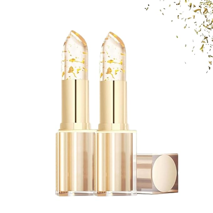 Color-Changing Lipstick, Gold Crystal pH Color-Changing Lipstick, Long-Lasting Hydration, Suitable for All Skin Types (2pcs)