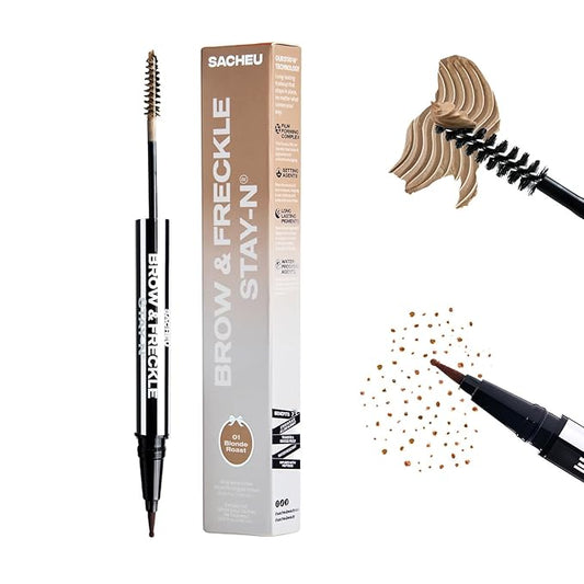 Sacheu Brow & Freckle STAY-N Tinted Eyebrow Gel & Faux Freckle Pen — 2-in-1 Longwear Water Resistant Brows Tint, Cruelty-Free & Vegan, Blonde Roast