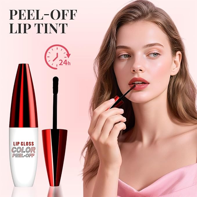 2 PCS Lip Gloss Color Peel Off Lip Stain, Long Lasting Lipstain Peel Off, Charming Lipstick Transfer Proof No Stick Cup (03-Positive Red and 04-Light Pink)