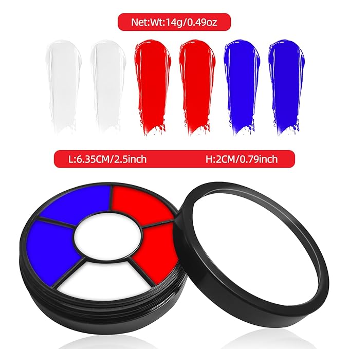 Go Ho Red White and Blue Face Paint Palette,Washable Patriotic 4th of July Face Body Paint,4th of July Accessories, Face Painting Kit for Independence Day Makeup