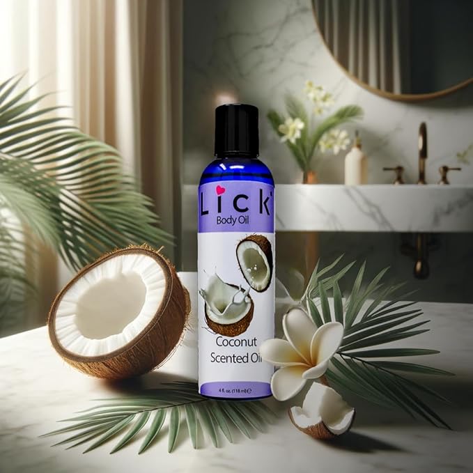 LICK Coconut Tropical Scented Body Oil for Daily Hydration – Lightweight Non-Greasy Formula with Almond Oil & Vitamin E – 4 oz
