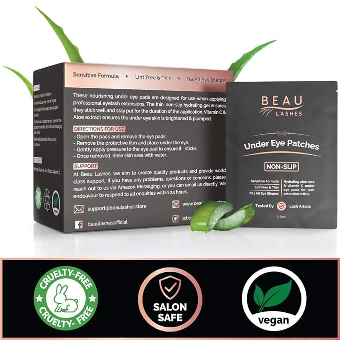 100 Pairs Under Eye Pads for Lash Extensions - Lint Free Hydrogel Eye Patches with Vitamin C & Moisturizing Aloe Vera for Eyelash Extension & Lash Lift - Professional Esthetician Gel Undereye Eyepads