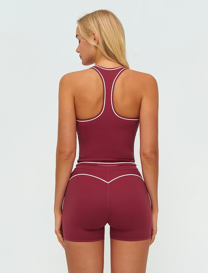 QBGJTD Two Piece Workout Sets for Women Color Block Racerback Tank Tops and High Waist Shorts Gym Yoga Outfits