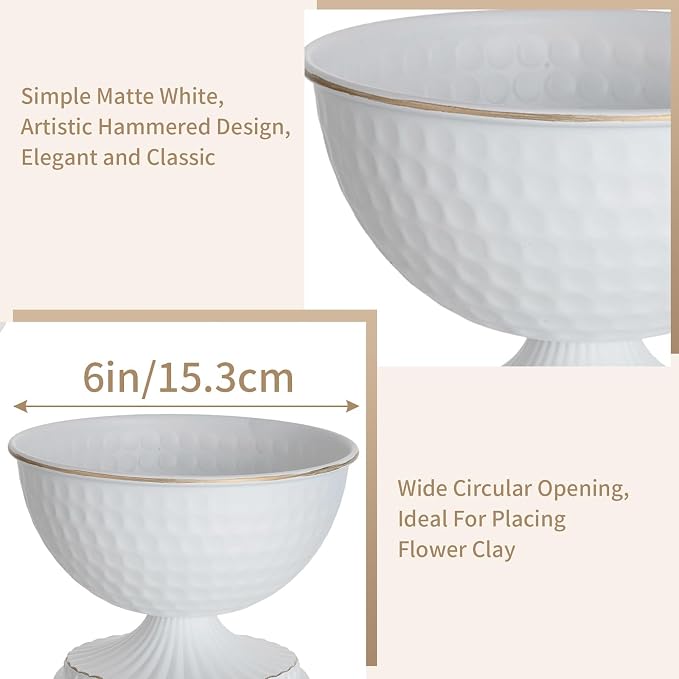 Sziqiqi White Urn Vase for Wedding, Compote Vase for Table, 4.3in, 2Pcs | Tall Floral Holder for Centerpiece Pedestal Bowl Pot, Flower Arrangements for Wedding, Party, Birthday, Event, Reception