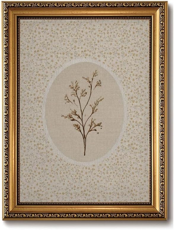 Vintage Dried Floral Gold Framed Wall Art Farmhouse Botanical Wall Decor | French Country Beige Picture Canvas Art Minimalist Cottagecore Small Framed Prints Artwork for Bedroom Bookshelf Gallery Wall
