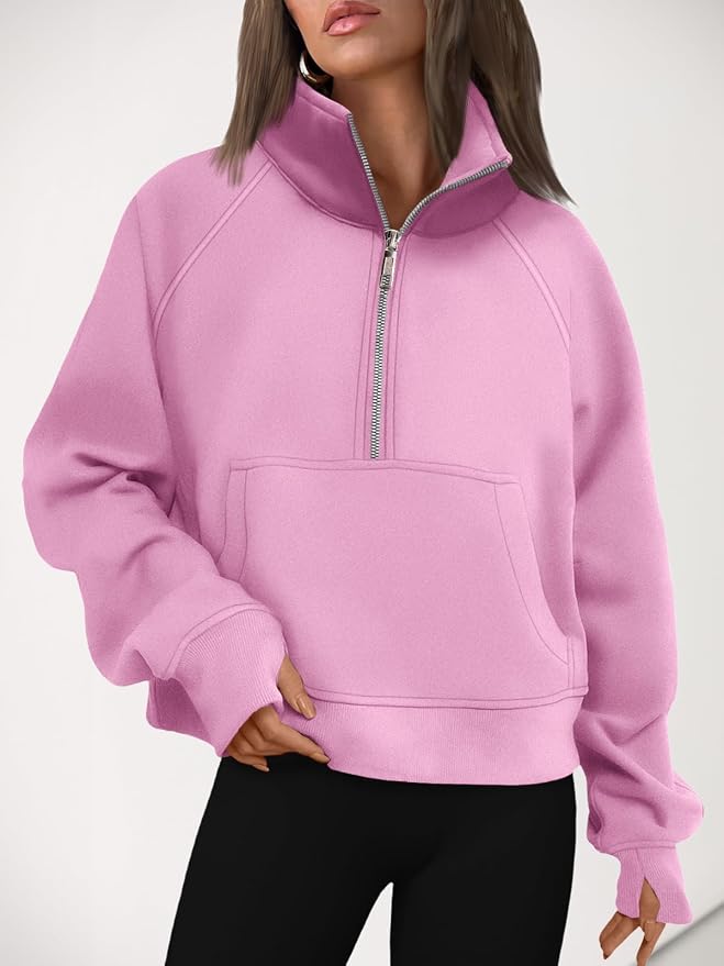 AUTOMET Womens Sweatshirts Half Zip Fleece Pullover Fall Outfits | Fall Fashion Clothes 2026,Cropped Sweatshirts,Cute Y2k Tops,Quarter Zipper Sweater,Winter Loungwear Outfits